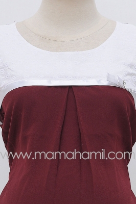 Baju Hamil Pesta Brokat Pita Samping Merah